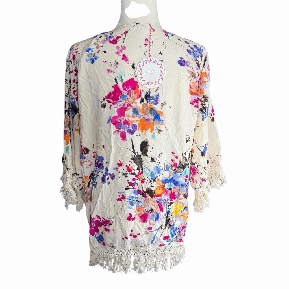 UMGEE Floral short sleeve fringe kimono Size Small Bohemian Boho Hippie Indie - Picture 4 of 10